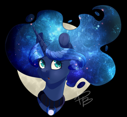 Size: 3700x3400 | Tagged: safe, artist:hfinder, princess luna, alicorn, pony, galaxy mane, moon, open mouth, portrait, simple background, solo