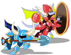 Size: 4400x3400 | Tagged: safe, artist:lightning-bliss, oc, oc only, dragon, pony, unicorn, armor, crossover, duo, shield, shield knight, shovel, shovel knight, simple background, transparent background, weapon