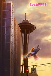 Size: 800x1200 | Tagged: safe, artist:cosmicunicorn, rainbow dash, pegasus, pony, brony, everfree northwest, seaddle, seattle, space needle