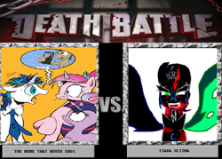 Size: 700x500 | Tagged: safe, princess cadance, shining armor, twilight sparkle, alicorn, pony, unicorn, spoiler:comic, accepted meme that never ends, button's offensive game, death battle, exploitable meme, meme, memeception, psychic paper, psychic paper meme, screaming armor, the meme that never ends, tiara ultima