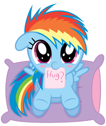Size: 2000x2377 | Tagged: dead source, safe, artist:chubble-munch, rainbow dash, pegasus, pony, cute, dashabetes, female, filly, filly rainbow dash, high res, hug, hug request, mouth hold, sign, simple background, solo, transparent background, vector, younger