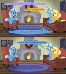 Size: 1280x1440 | Tagged: safe, artist:evil-dec0y, derpibooru import, jack pot, sunflower spectacle, trixie, pony, unicorn, christmas wreath, comic, dialogue, fireplace, jacktacle, trixie's parents, wreath