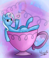 Size: 1024x1214 | Tagged: safe, artist:artspirit00, derpibooru import, trixie, pony, unicorn, cup, female, levitation, magic, mare, teacup, telekinesis, that pony sure does love teacups