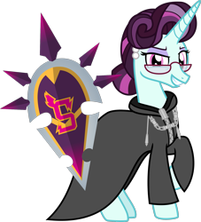 Size: 1641x1804 | Tagged: safe, artist:sketchmcreations, principal abacus cinch, pony, unicorn, clothes, coat, equestria girls ponified, female, grin, kingdom hearts, looking at you, mare, nobody, organization xiii, ponified, raised hoof, shadowbolts, shield, simple background, smiling, transparent background, vector, vexen