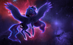 Size: 1570x974 | Tagged: safe, artist:zetapold, princess luna, alicorn, pony, flying, solo, space