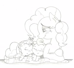 Size: 2332x2132 | Tagged: safe, artist:doccobb, pinkie pie, pound cake, pumpkin cake, earth pony, pony, color me, high res, sketch, sleeping