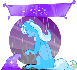 Size: 1024x934 | Tagged: safe, artist:amberpendant, derpibooru import, trixie, pony, unicorn, female, mare, rain, solo