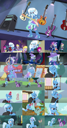 Size: 960x1832 | Tagged: safe, derpibooru import, screencap, fuchsia blush, lavender lace, snails, snips, trixie, twilight sparkle, unicorn twilight, pony, unicorn, boast busters, equestria girls, guitar centered, magic duel, rainbow rocks, alicorn amulet, background human, comparison, female, guitar, left handed, magic, mare, telekinesis