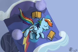 Size: 1700x1133 | Tagged: safe, artist:thejayowl, rainbow dash, pegasus, pony, bed, book, sleeping, solo