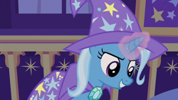 Size: 1280x720 | Tagged: safe, derpibooru import, screencap, trixie, pony, uncommon bond, smiling