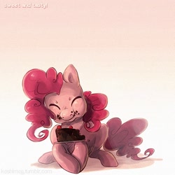 Size: 650x650 | Tagged: safe, artist:kaceymeg, pinkie pie, earth pony, pony, cake, eating, eyes closed, food, solo