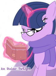 Size: 2872x3883 | Tagged: safe, artist:dazed-and-wandering, derpibooru import, twilight sparkle, book, clothes, glasses, magic, scarf