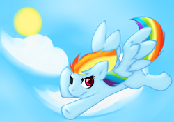 Size: 844x591 | Tagged: safe, artist:mewglethewolf, rainbow dash, pegasus, pony, female, mare, simple background, solo