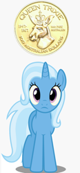 Size: 478x1026 | Tagged: safe, derpibooru import, trixie, kangaroo, pony, unicorn, australium, coin, female, gold, mare, namesake, queen trixie, simple background, solo, team fortress 2, vector, white background