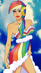 Size: 588x1042 | Tagged: safe, artist:ellissummer, rainbow dash, clothes, dress, gala dress, humanized, solo