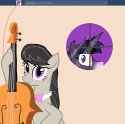 Size: 810x800 | Tagged: safe, artist:nicktoonhero, derpibooru import, octavia melody, twilight sparkle, earth pony, pony, unicorn, ask octavia, cello, duo, duo female, female, mare, musical instrument, tumblr, twilight unbound, werelight shine