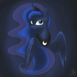 Size: 676x676 | Tagged: safe, artist:maravor, princess luna, alicorn, pony, female, gradient background, horn, mare, solo