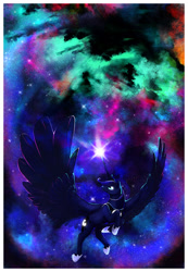 Size: 856x1240 | Tagged: safe, artist:radiantglyph, princess luna, alicorn, pony, flying, solo, space