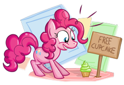 Size: 1400x960 | Tagged: safe, artist:scrimpeh, pinkie pie, earth pony, pony, cupcake, female, mare, pink coat, pink mane, sign