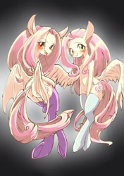 Size: 1223x1736 | Tagged: safe, artist:unousaya, fluttershy, bat pony, pony, semi-anthro, belly button, bipedal, blushing, butt wings, clothes, duality, flutterbat, race swap, socks, thigh highs