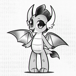 Size: 960x960 | Tagged: safe, artist:mirroredsea, smolder, dragon, cute, dragoness, female, monochrome, smiling, smolderbetes, solo