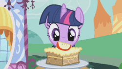 Size: 640x360 | Tagged: safe, derpibooru import, screencap, twilight sparkle, the ticket master, animated, apple brown betty (food), blinking, solo