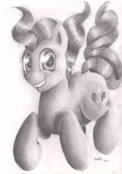 Size: 1650x2352 | Tagged: safe, artist:spindlesx, pinkie pie, earth pony, pony, monochrome, pencil drawing, traditional art