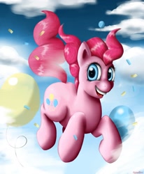 Size: 1200x1458 | Tagged: safe, artist:spindlesx, pinkie pie, earth pony, pony, balloon, female, mare, pink coat, pink mane, solo