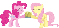 Size: 6048x2938 | Tagged: safe, artist:katiepox, fluttershy, pinkie pie, earth pony, pegasus, pony, the super speedy cider squeezy 6000, cider, duo, duo female, female, simple background, transparent background, vector