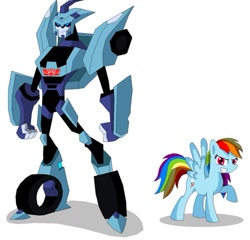 Size: 619x595 | Tagged: safe, rainbow dash, pegasus, pony, blue mane, blurr, female, mare, multicolored mane, transformers