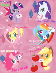 Size: 800x1049 | Tagged: safe, artist:musapan, derpibooru import, applejack, fluttershy, pinkie pie, rainbow dash, rarity, twilight sparkle, earth pony, pegasus, pony, unicorn, mane six, valentine