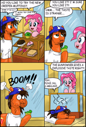 Size: 2248x3293 | Tagged: safe, artist:ciriliko, pinkie pie, oc, earth pony, pony, comic, creeper, high res