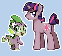 Size: 315x284 | Tagged: safe, artist:emlan, derpibooru import, barb, dusk shine, spike, twilight sparkle, dragon, barbabetes, cute, rule 63, rule63betes, unicorn dusk shine