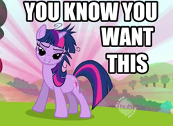 Size: 964x703 | Tagged: safe, derpibooru import, edit, edited screencap, screencap, twilight sparkle, pony, unicorn, lesson zero, bedroom eyes, bronybait, caption, female, hub logo, image macro, mare, messy mane, out of context, solo, truth, twilight snapple