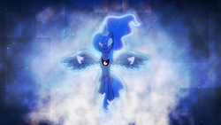 Size: 3840x2160 | Tagged: safe, artist:game-beatx14, artist:jeatz-axl, princess luna, alicorn, pony, abstract background, cloud, solo, stars, wallpaper