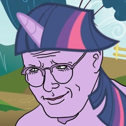 Size: 890x890 | Tagged: safe, derpibooru import, twilight sparkle, costanza face, george costanza, glasses, op is a cuck, op is trying to start shit