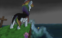 Size: 999x615 | Tagged: safe, artist:colorlesscupcake, rainbow dash, pegasus, pony, crying, death, sad, solo