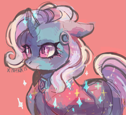 Size: 1073x979 | Tagged: safe, artist:cherivinca, derpibooru import, trixie, pony, unicorn, female, frown, mare, solo, sparkles, trixie's cape, wavy mouth