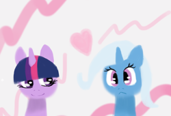 Size: 1910x1299 | Tagged: safe, artist:bitterjitters, derpibooru import, trixie, twilight sparkle, pony, unicorn, female, lesbian, mare, shipping, twixie