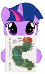 Size: 382x620 | Tagged: safe, derpibooru import, twilight sparkle, book, filly, read, the very hungry caterpillar