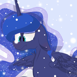 Size: 1024x1024 | Tagged: safe, artist:23questionmark, princess luna, alicorn, pony, snow, snowfall, solo