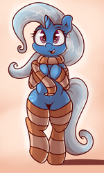 Size: 1200x2000 | Tagged: safe, artist:graphene, derpibooru import, trixie, pony, bipedal, both cutie marks, clothes, leg warmers, scarf, socks, solo, striped socks