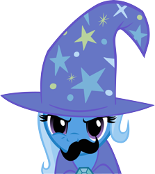 Size: 5003x5615 | Tagged: safe, artist:triox404, derpibooru import, trixie, pony, unicorn, boast busters, bust, cape, clothes, facial hair, female, hat, mare, moustache, simple background, solo, transparent background, trixie's cape, trixie's hat, vector