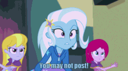 Size: 600x335 | Tagged: safe, derpibooru import, screencap, fuchsia blush, lavender lace, trixie, equestria girls, animated, blue text, female, music, trixie and the illusions