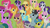 Size: 1280x720 | Tagged: safe, derpibooru import, screencap, applejack, berry punch, berryshine, cherry berry, daisy, dizzy twister, flower wishes, fluttershy, lemon hearts, neon lights, orange swirl, pinkie pie, rarity, rising star, sassaflash, spring melody, sprinkle medley, tornado bolt, twilight sparkle, twinkleshine, warm front, earth pony, pegasus, pony, unicorn, the mysterious mare do well, animation error, crowd