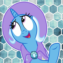 Size: 1280x1280 | Tagged: artist needed, safe, derpibooru import, trixie, pony, unicorn, cape, clothes, cute, diatrixes, hat, nose wrinkle, open mouth, solo, trixie's cape, trixie's hat