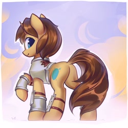 Size: 1600x1600 | Tagged: safe, artist:mirroredsea, oc, oc only, oc:valiant shield, pony, unicorn, armor, butt, cute, looking back, plot, solo