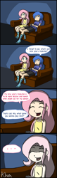 Size: 792x2435 | Tagged: safe, artist:kprovido, fluttershy, princess luna, human, ..., clothes, comic, dress, flattershy, gamer luna, hidden eyes, humanized, new year's resolution