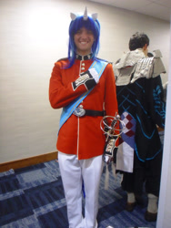 Size: 2448x3264 | Tagged: artist needed, safe, shining armor, human, 2013, clothes, cosplay, florida supercon, gloves, irl, irl human, photo, rapier, salute, solo, sword, uniform, weapon