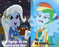 Size: 522x415 | Tagged: safe, derpibooru import, screencap, rainbow dash, trixie, equestria girls, friendship games, image macro, meme, trixie yells at everything